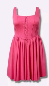 Torrid Betsey Johnson Pink Lace Up Skater Dress 0X *FREE GIFT* - Picture 1 of 5