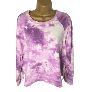 Wildfox Tie Dye Sweatshirt mit Sternenmuster Lila Weiß L - Bild 1 von 5