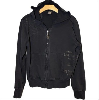 Moletom com capuz vintage Split Clothing y2k skatista grunge folgado estampa tribal com zíper médio - Imagem 1 de 4