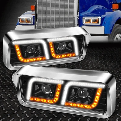[LED DRL+SIGNAL]FOR 81-19 WESTERN STAR 4800 KENWORTH W900 PROJECTOR HEADLIGHT - Image 1 of 4