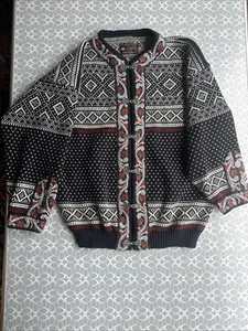 NORSKWEAR 100% Pure New Wool Cardigan Sweater ICELAND EMBROIDERY TAPESTRY Size M - Picture 1 of 9
