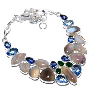 Botswana Agate, Tanzanite 925 Sterling Silver Necklace 17.99" TN0093-50 - Picture 1 of 3