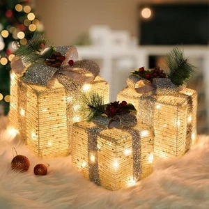 Set of 3 Christmas Lighted Gift Boxes, Pre-lit 60LED Light Up Present Boxes O... - Picture 1 of 6