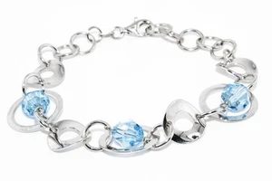 $395 .925 Sterling Silver 12.50CT Created Blue Crystal 3-Stone Link Bracelet - Picture 1 of 9