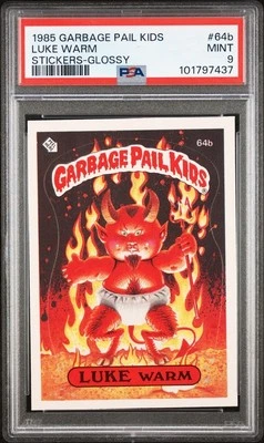 PSA 9 MINT 1985 Garbage Pail Kids Series 2 #64b LUKE WARM Glossy Sticker Card - Image 1 of 2