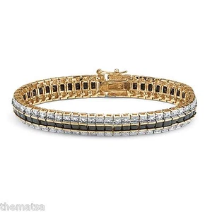 PRINCESS CUT 18K GOLD GP MIDNIGHT BLUE SAPPHIRE AND DIAMOND ACCENT BRACELET - Picture 1 of 3