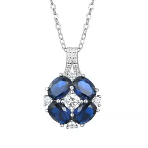 Ladies Solid Sterling 925 Silver 3 Ctw Blue And White Sapphire Pendant Necklace - Picture 1 of 6