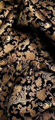 Black Gold Dragon Chinese Brocade Fabric 45'' PRICE PER METER - Image 1 of 2