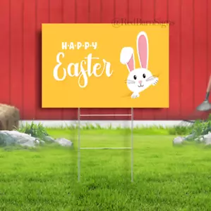 Happy Easter bunny yellow Indoor Outdoor Yard Sign - Picture 1 of 1