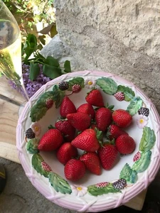 Vintage French Strawberry Berry Strainer Bowl – Hand-Painted Ceramic Fruit Bowl - Picture 1 of 7