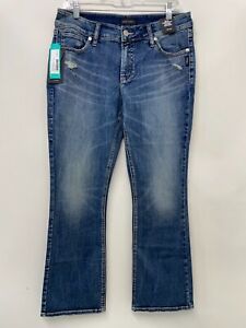 Silver Jeans Co Womens 12P Elyse Mid Rise Slim Bootcut Jeans Blue Comfort Fit