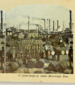 Stereoview Card Loading Dock Levee Scene On The Mississippi River - Picture 1 of 2