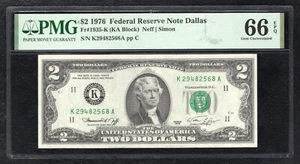 FR. 1935-K 1976 $2 FRN FEDERAL RESERVE NOTE DALLAS, TX PMG GEM UNC-66EPQ (B) - Picture 1 of 2