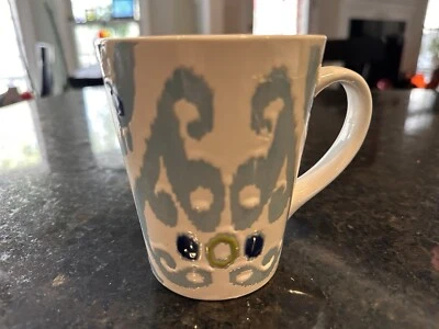 Rachael Ray Blue Ikat Coffee Mug Hand Painted White/Blue Embossed Finish 12 Oz - Image 1 of 4