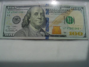 100 Dollar Bill Star Note Series 2009 A One Hundred Serial # LF 07901266* - Picture 1 of 7
