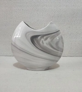 Oval Vase Ceramic Grey and White Swirl 13.5 x 6cm Glossy Flowers Home Decor - Picture 1 of 9
