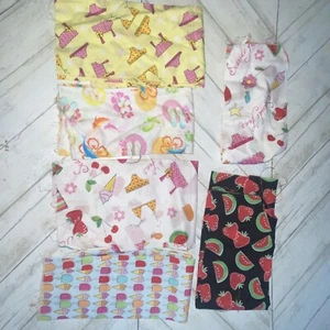 Lot Of 6 quilting trim or patchwork Food Print Scrap Fabric - Picture 1 of 9
