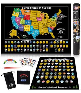 Scratch Off Map United States + ALL 63 US National Parks Poster USA Travel