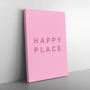 Happy Place Pink Typography Canvas Wall Art Print Framed Picture Home Decor - Picture 1 of 6
