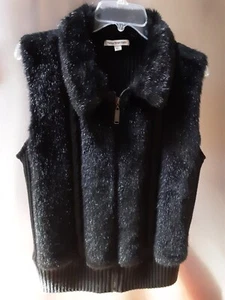 Mercer Street Studio Vest Womens Large Black Faux Fur Sleeveless Classy Casual - Picture 1 of 6