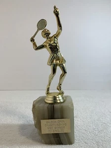 Rare Vintage 1990 Womens Tennis Trophy Beautiful Onyx Base Balboa Tennis Club - Picture 1 of 12