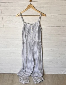 Old Navy Jumpsuit Damen Gr. Small blau-weiß Leinenmischung Taschen Knöpfe Strand - Bild 1 von 17