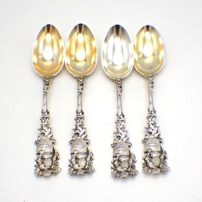 Juego de 4 cucharaditas de recuerdo heráldico Gorham de plata de ley H653 Foto 1 de 4