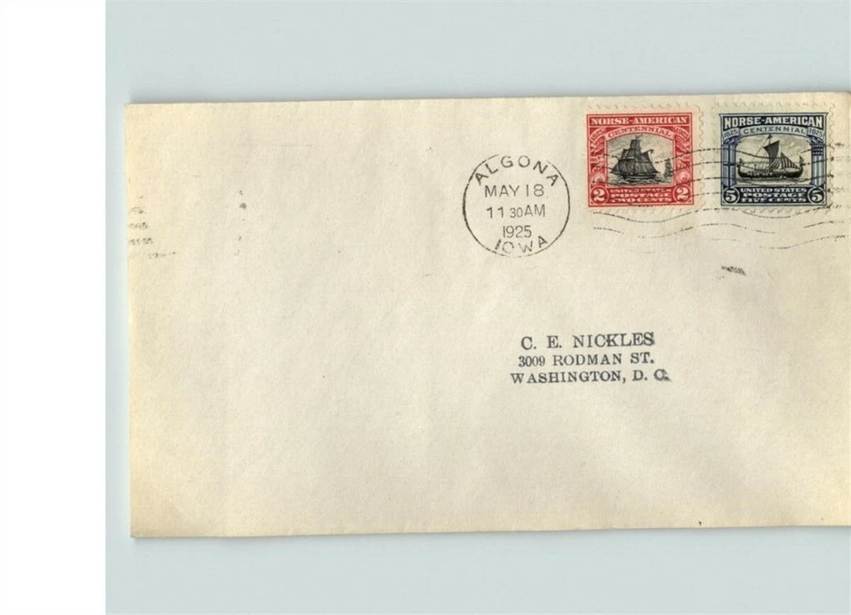 1925 NORSE AMERICAN First Day of Issue, # 620 & 621 canc. Algona, Iowa canc. - Image 1 of 1