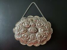 Turkish Wedding Mirror Repousse Hanging Stamped 900 Coin Silver 5.5" x 4.5"