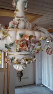 Capodimonte Kronleuchter 3-armig Lampe Italien Porzellan Blumen Antik Defekt - Bild 1 von 17