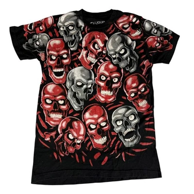 Liquid Blue Skull All Over Print T Shirt Black Red Gray Men's Size Small - Image 1 of 4
