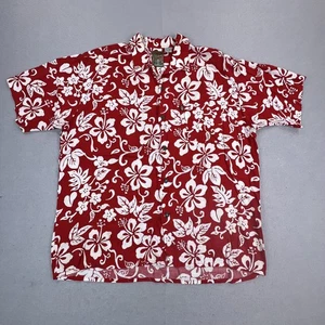 Pineapple Connection Shirt Mens Large Red White Floral Hawaiian Rayon Button Up - Picture 1 of 10