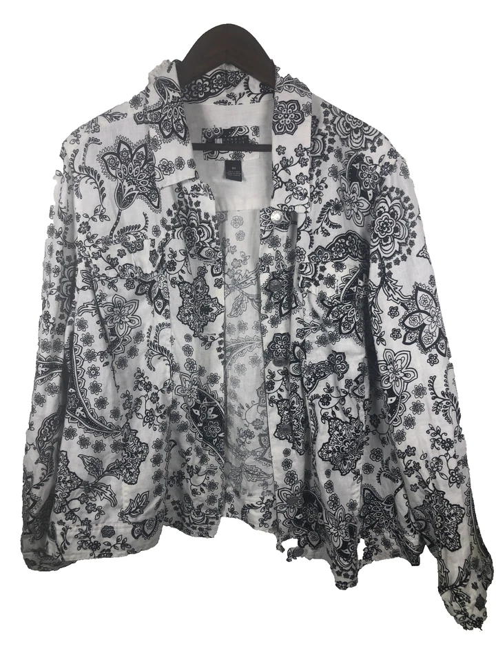 CAROLE LITTLE Women's Sz 3XL Paisley Floral Jacket 100% Linen Fairy Retro BOHO - Image 1 of 4