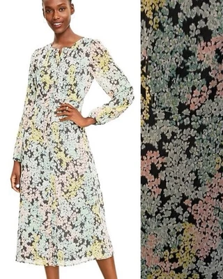 Ann Taylor Loft Floral Garden Button up Midi Shirt Dress Sheer Fairy Cottage 10 - Image 1 of 4