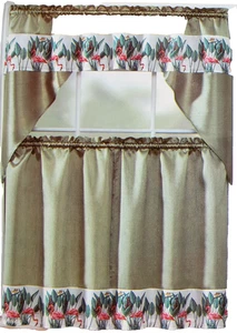 3 pc Printed Curtains Set: 2 Tiers (30"x36") & Swag (60"x36") PINK FLAMINGOS, HG - Picture 1 of 21