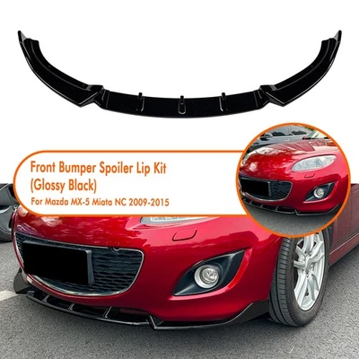 Gloss Black Front Bumper Lower Spoiler Lip For Mazda MX-5 Miata NC 2009-2015 10 - Image 1 of 4