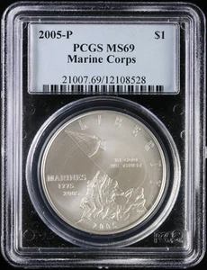 2005-P $1 Marine Corps Commem Silver Dollar PCGS MS 69 | Uncirculated UNC BU - Picture 1 of 4
