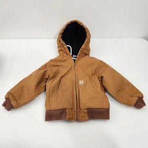 Carhartt Toddler Khaki Full Zip Hooded Insulated Active Jacket Size 3T Lined - Picture 1 of 11