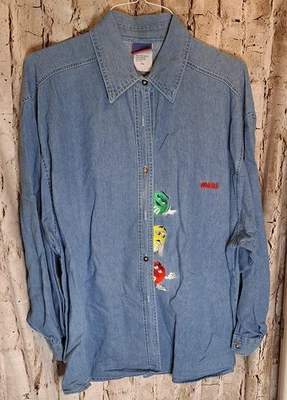 M&Ms Men's Long Sleeve Denim XXL Shirt (M&M character peeking out from buttons) - Image 1 of 4