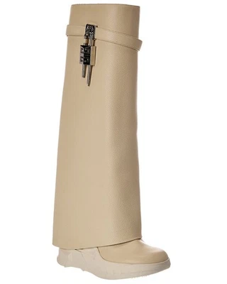 Givenchy Shark Lock Leather Knee-High Biker Boot Women's White 36 - Image 1 of 4
