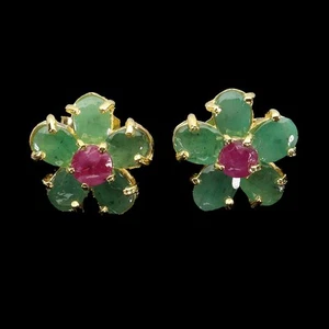Orecchini Argento Sterling 925 Ovale Smeraldo 5x4mm Rubino Gemma Naturale Gioielli - Foto 1 di 14