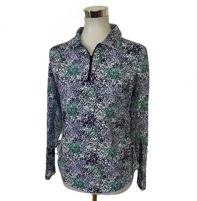 Top Ibkul Talla M 1/4 Cremallera Púrpura Verde Malla Punteada Mangas Absorbente UPF 50+ Foto 1 de 4