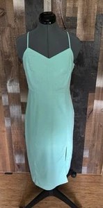 J. CREW Womens Sz 6 Linen Blend Slip Midi Dress Mint Green Slit Smocked Back - Picture 1 of 20