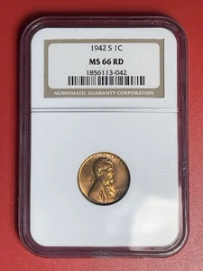 1942 S Lincoln Cent,  Red,  Premium Gem Uncirculated, NGC Graded MS66. - Picture 1 of 2