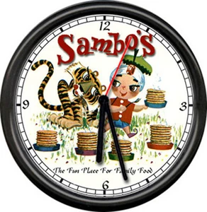 Sambo's Restaurant Pancake Tiger India Boy Diner Style Sign Black Rim Wall Clock - Picture 1 of 1