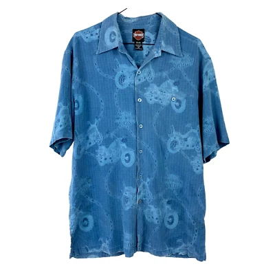 Camisa De Colección Harley Davidson Seda Tori Richard Motocicleta Gráfica Abotonada Med Foto 1 de 4
