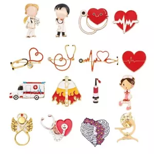 New Medical Medicine Brooch Pin Stethoscope Microscope Heart Shaped Nurse Doctor - Picture 1 of 33