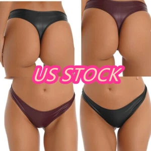 Women PU Leather Briefs Low Rise Bikini Thong Club Dance Panties Booty Short - Picture 1 of 32