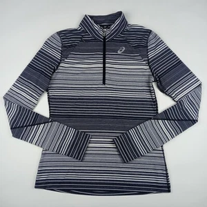ASICS Long Sleeve 1/4 Zip Pullover Athletic Striped Women's Size Medium - Picture 1 of 10