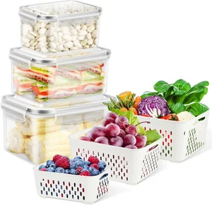 3 Pack Fruit Vegetable Storage Containers for Fridge with Removable Colander - Picture 1 of 9